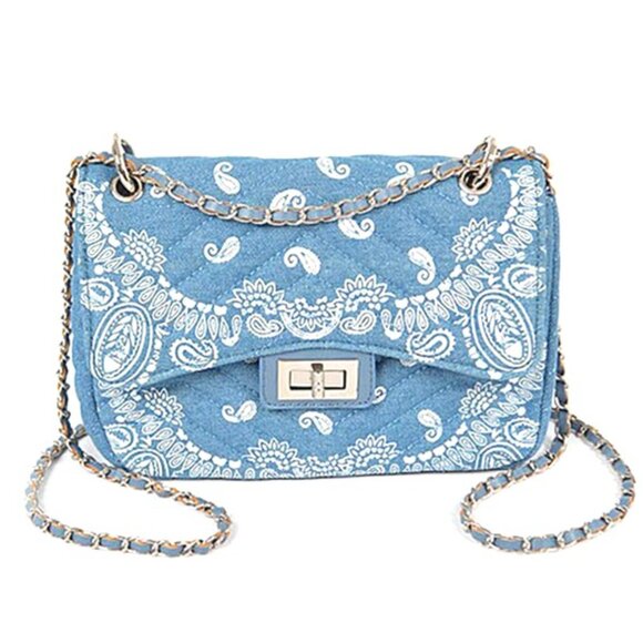 unbranded Handbags - BNWT Paisley Bandana Printed Quilted Denim Crossbody Swing Bag